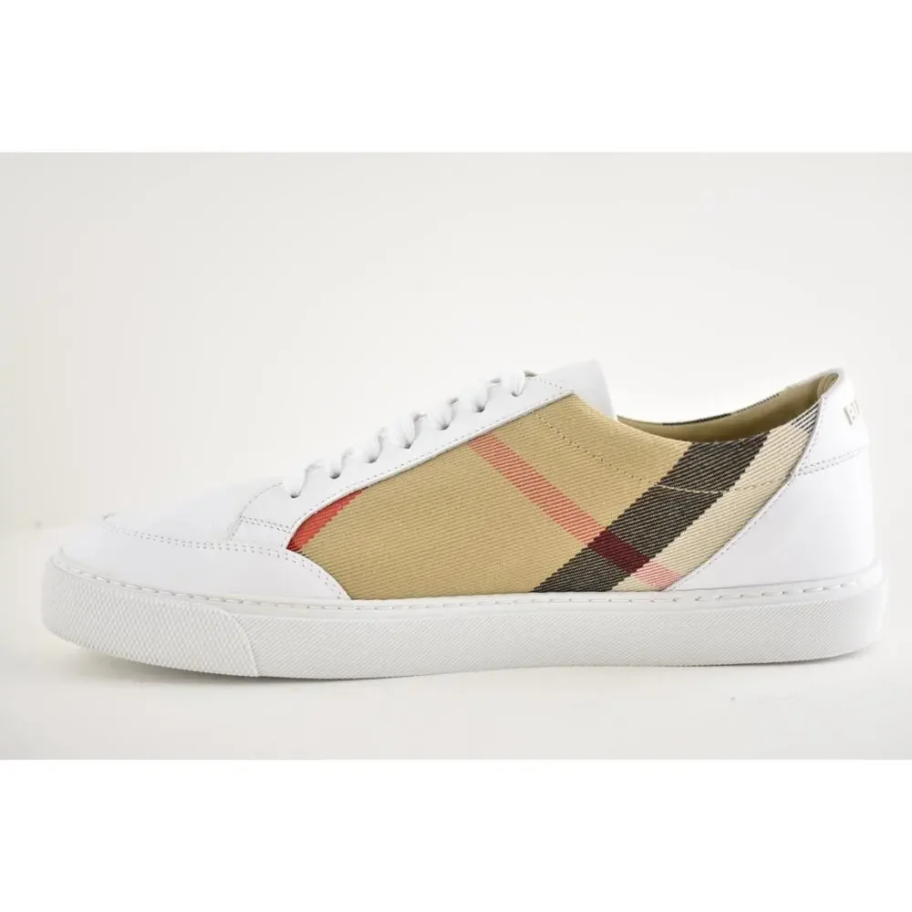 Burberry Salmond Vintage Check White Leather Logo Lace Up Low Top Sneaker 41